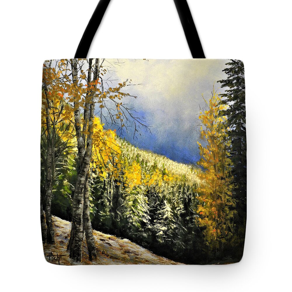 Larch Tote Bag featuring the painting A Slice Of Hungry Horse by Lee Tisch Bialczak