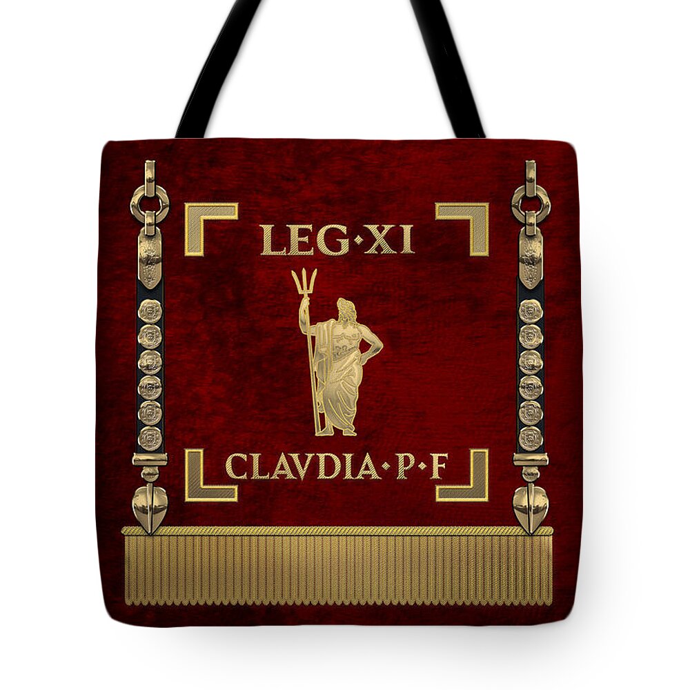 ‘rome’ Collection By Serge Averbukh Tote Bag featuring the digital art Standard of the 11th Roman Legion - Vexillum of Legio XI Claudia by Serge Averbukh