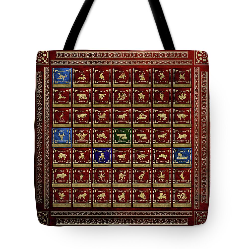 ‘rome’ Collection By Serge Averbukh Tote Bag featuring the digital art Standards of Roman Imperial Legions - Legionum Romani Imperii Insignia by Serge Averbukh