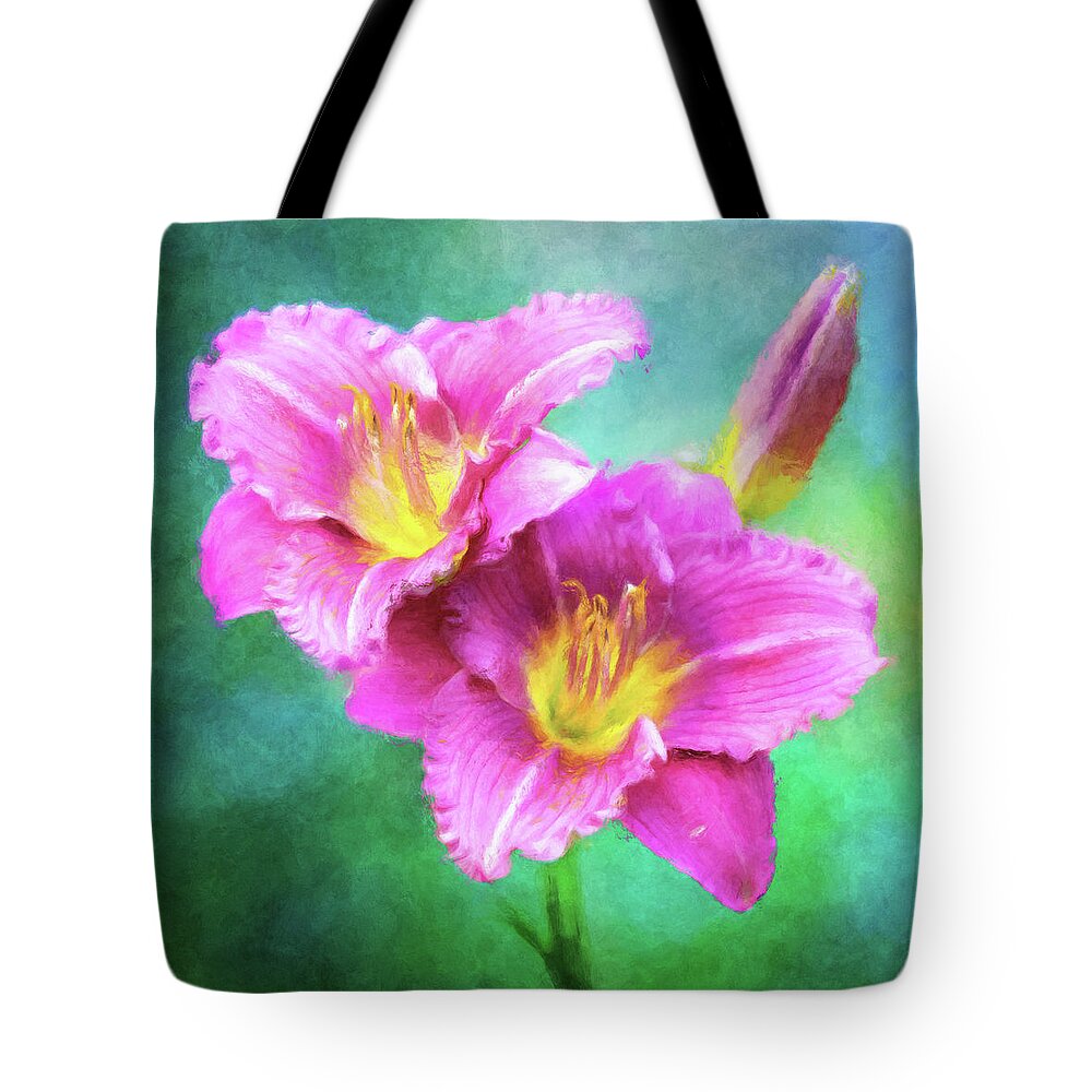 Daylily Tote Bag featuring the photograph Dynamic Daylily Duo by Anita Pollak