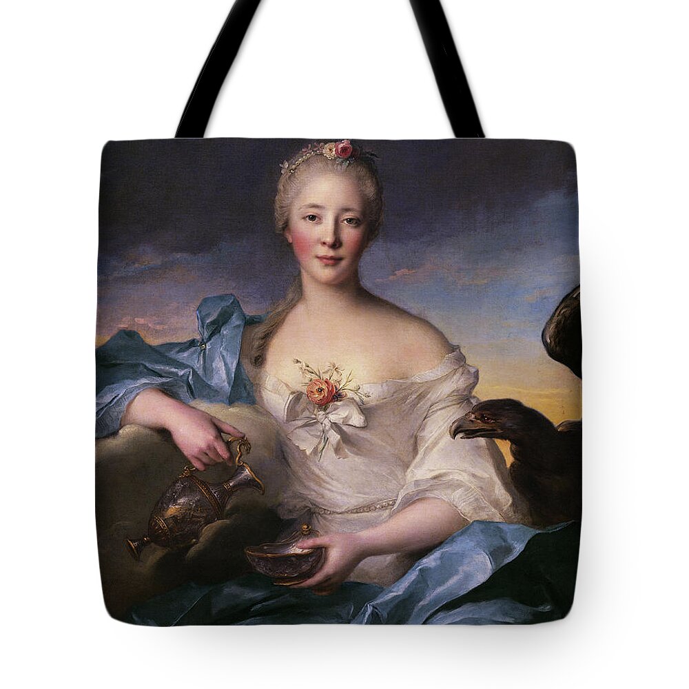 Madame Le Fèvre De Caumartin Tote Bag featuring the painting Madame Le Fevre de Caumartin as Hebe by Jean-Marc Nattier by Rolando Burbon