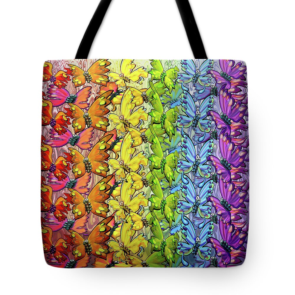 Butterflies Tote Bag featuring the digital art Rainbow of Butterflies by Kevin Middleton