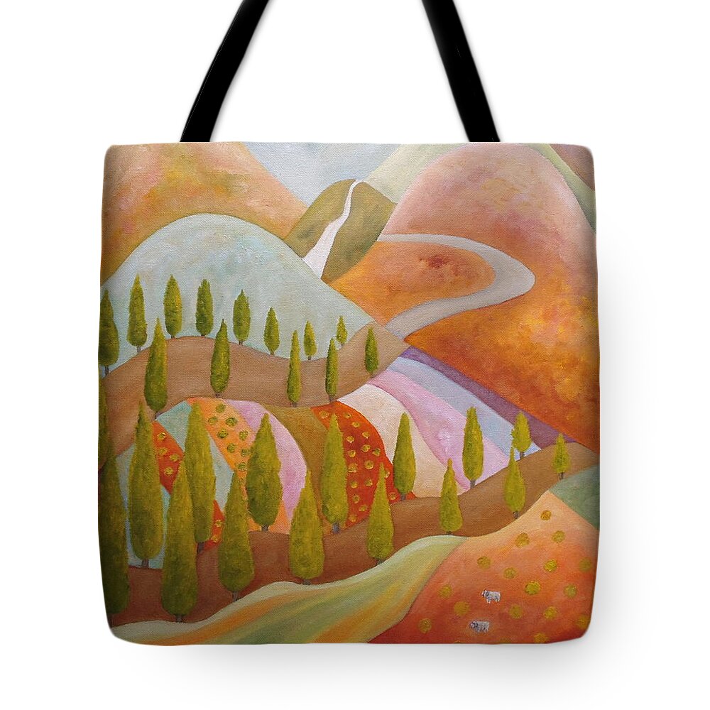 Cypress Tote Bag featuring the painting Swaying Whereabouts by Angeles M Pomata