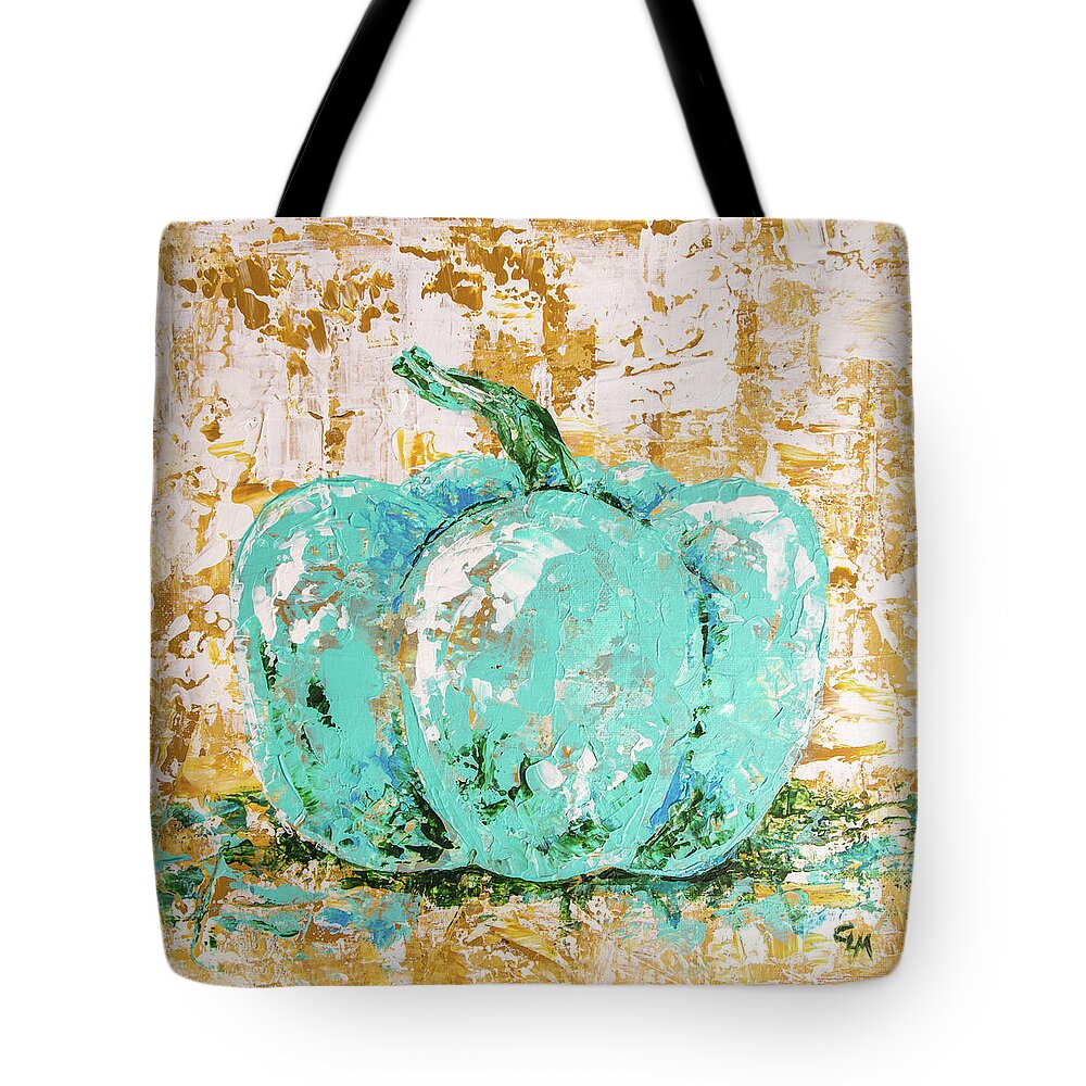 Pumpkin Tote Bag featuring the painting Turquoise Fall Pumpkin by Cheryl McClure