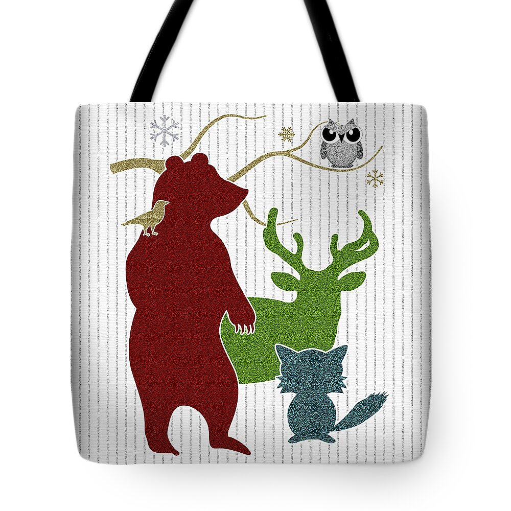 Xmas Tote Bag featuring the digital art Peace on Earth Woodland Creatures by Doreen Erhardt