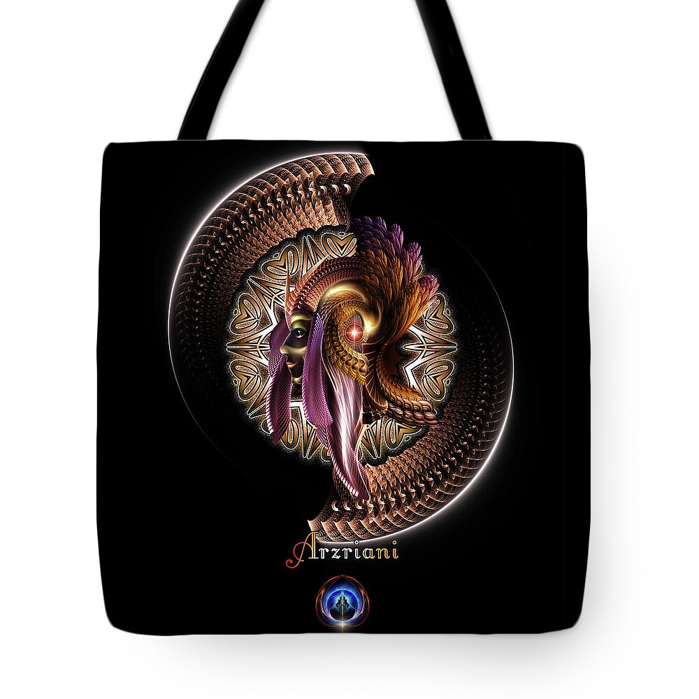 Asteroidday Tote Bag featuring the digital art Arzriani The Golden Empress Fractal Portrait by Rolando Burbon