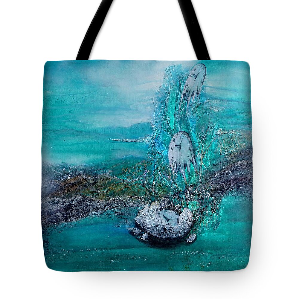 Time Goes By Tote Bag featuring the painting Flying watches - as time goes by by Sabina Von Arx