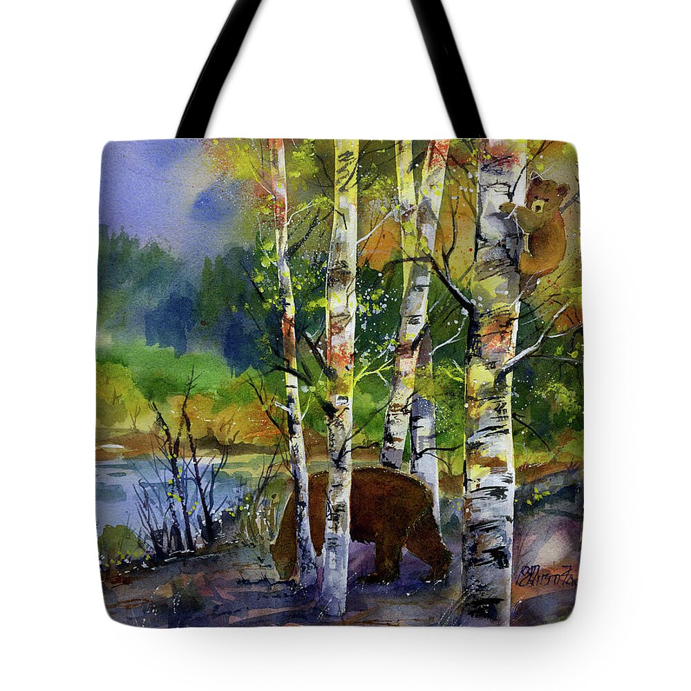 Bears Tote Bag featuring the painting Aspen Bears #2 by Joan Chlarson