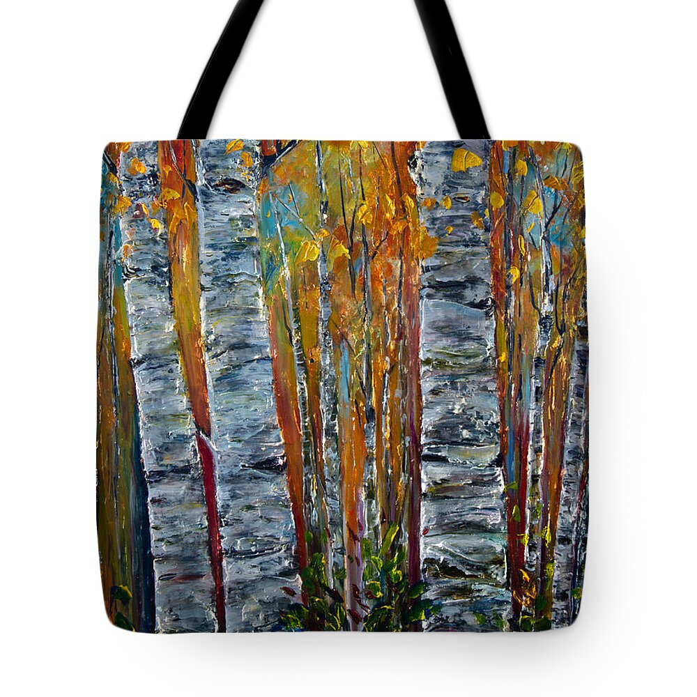 Olena Art Aspen Tote Bag featuring the photograph Aspen Trees by OLena Art by OLena Art by Lena Owens - Vibrant DESIGN