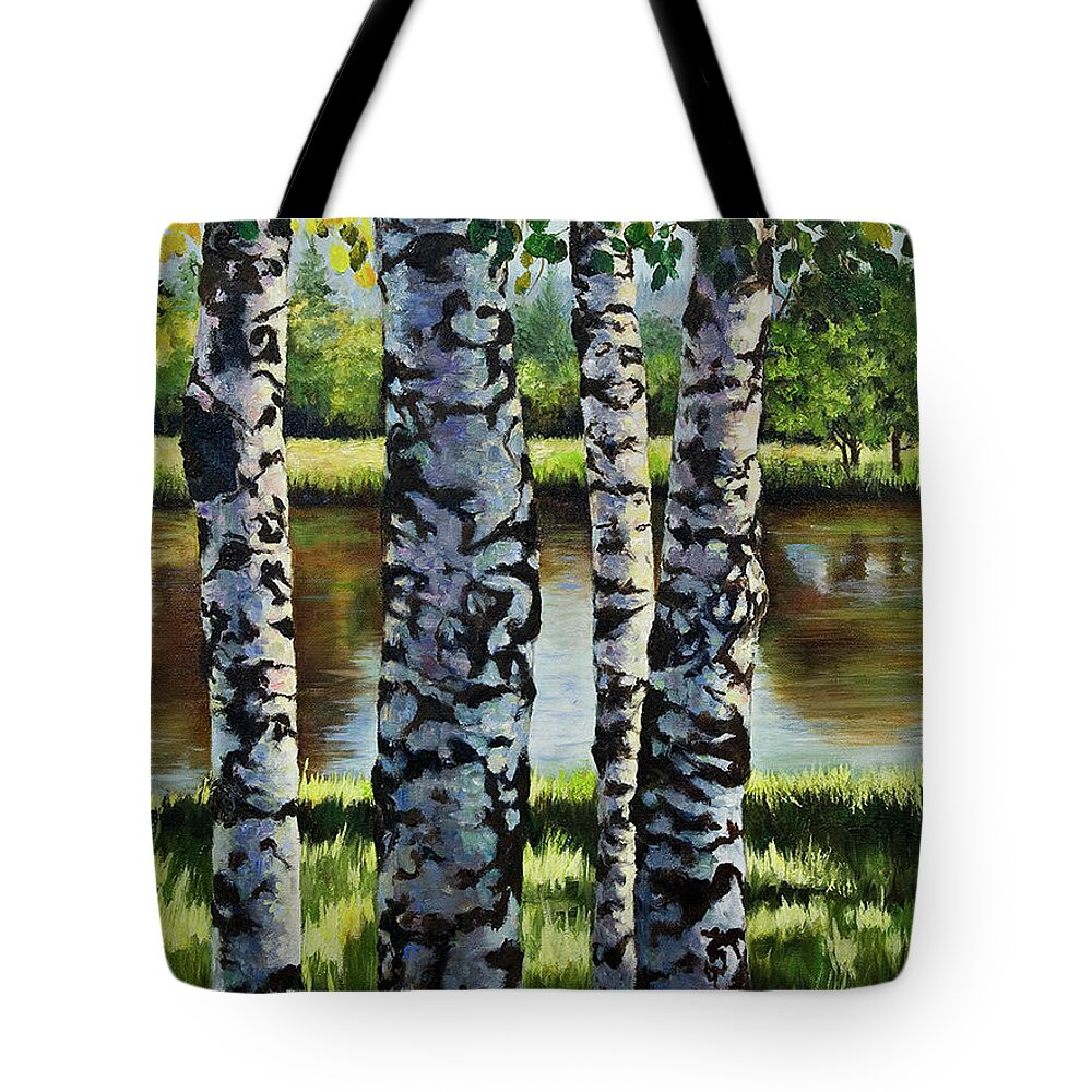 Aspen Tree Print Tote Bag featuring the painting Aspen Trees In Glorieta, New Mexico by Cheri Wollenberg