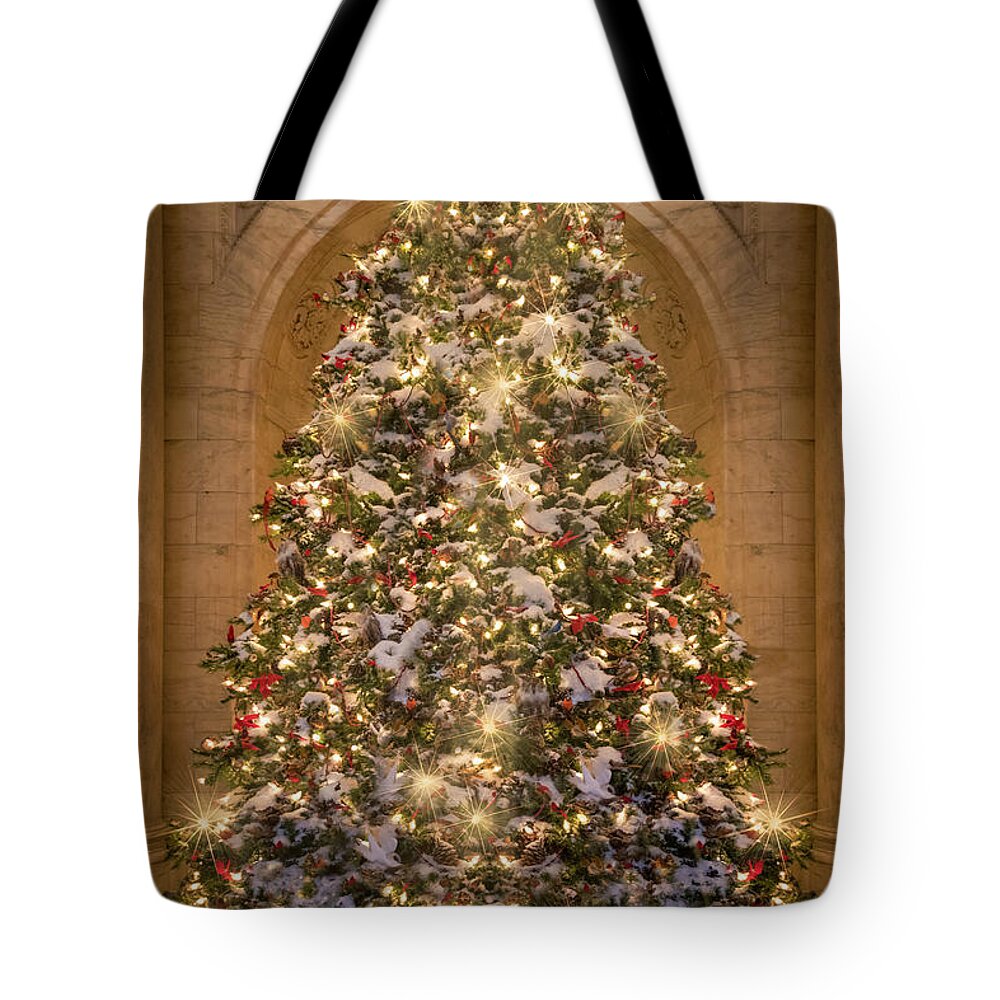 New York Public Library Tote Bag featuring the photograph Astor Hall NYPL Christmas Tree by Susan Candelario