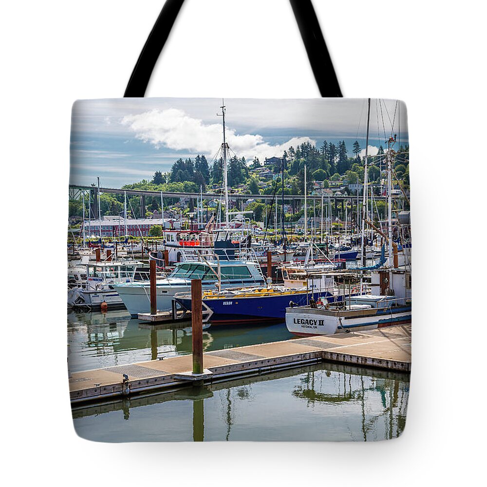 Bay Tote Bag featuring the photograph Astoria Oregon Marina by Darryl Brooks