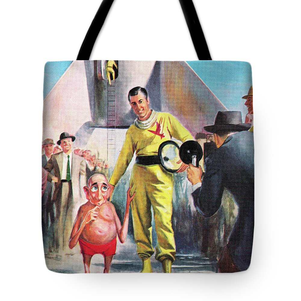 Adventure Tote Bag featuring the drawing Astronaut and Alien by CSA Images