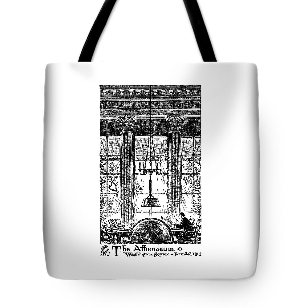 Thornton Oakley Tote Bag featuring the drawing Athenaeum Reading Room by Thornton Oakley