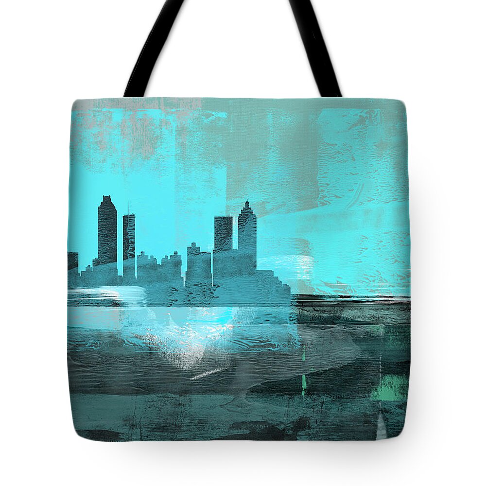 Atlanta Tote Bag featuring the mixed media Atlanta Abstract Skyline II by Naxart Studio