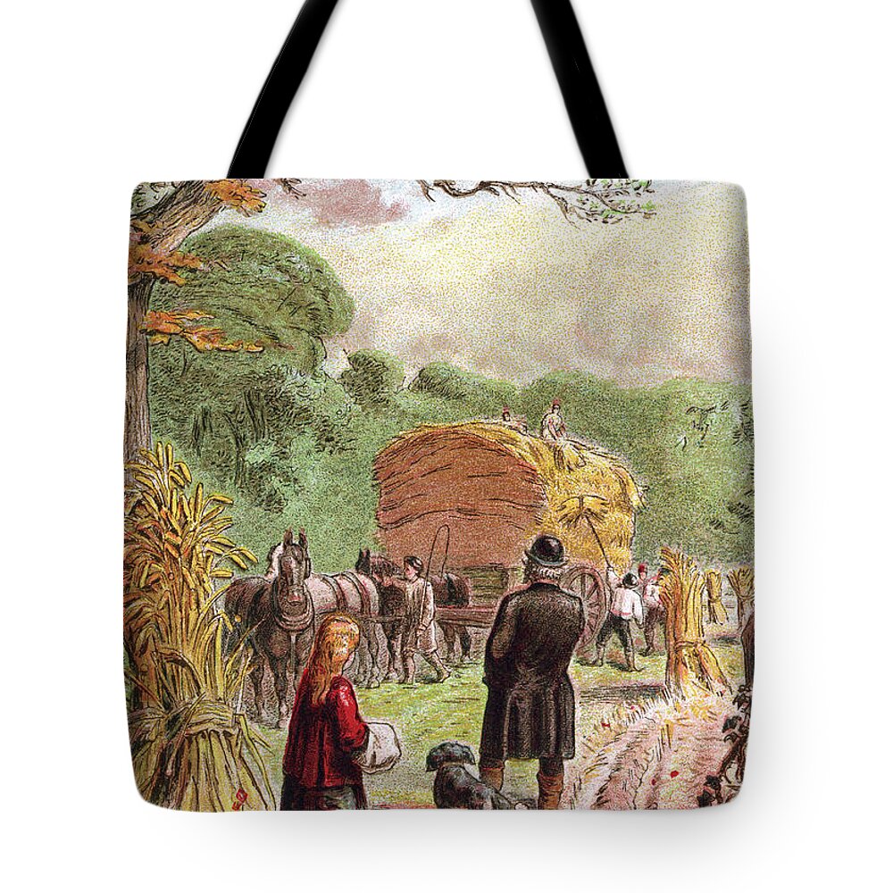 Horse Tote Bag featuring the digital art August - Bringing In The Harvest by Whitemay
