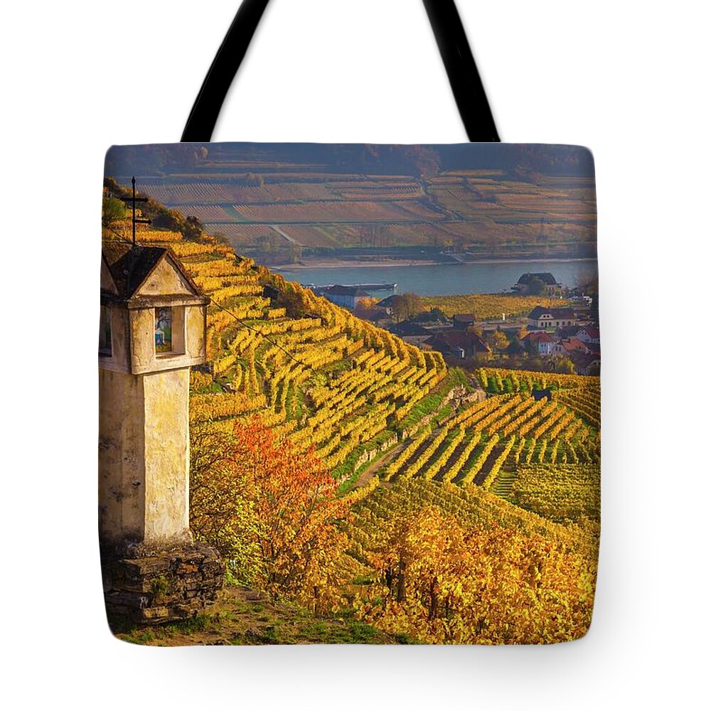 Estock Tote Bag featuring the digital art Austria, Lower Austria, Wachau, Spitz, Roten Tor Vineyards by Olimpio Fantuz