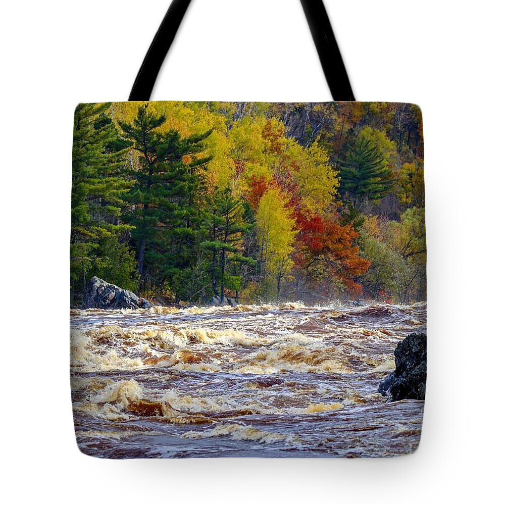 River Tote Bag featuring the photograph Autumn Colors and Rushing Rapids  by Susan Rydberg