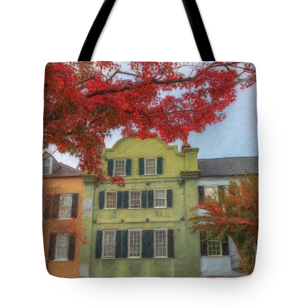 Autumn Tote Bag featuring the painting Autumn Colors - Rainbow Row by Dale Powell