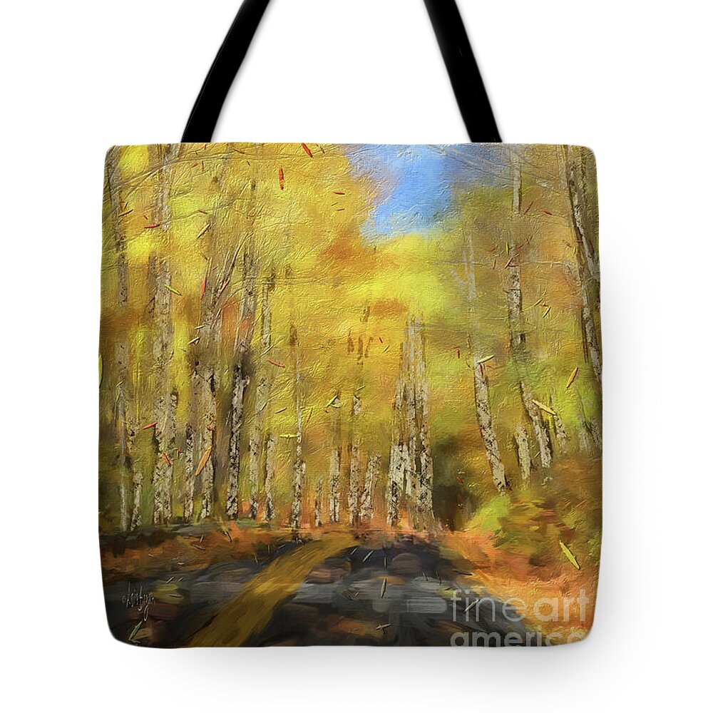 Autumn Tote Bag featuring the digital art Autumn Country Road by Lois Bryan