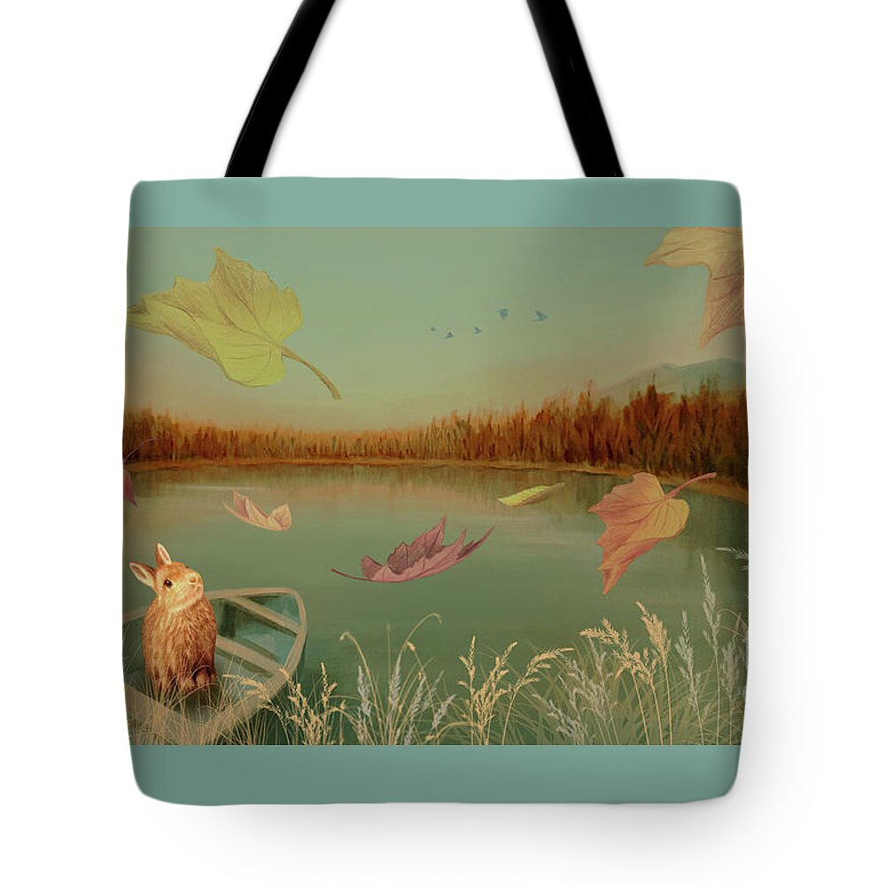 Stirrup Lake Tote Bag featuring the painting Autumn Dream by Yoonhee Ko