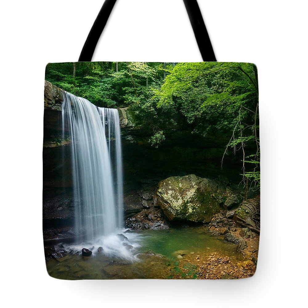 Entrance Tote Bag featuring the photograph Autumn Equinox at Cucumber Falls by Amanda Jones