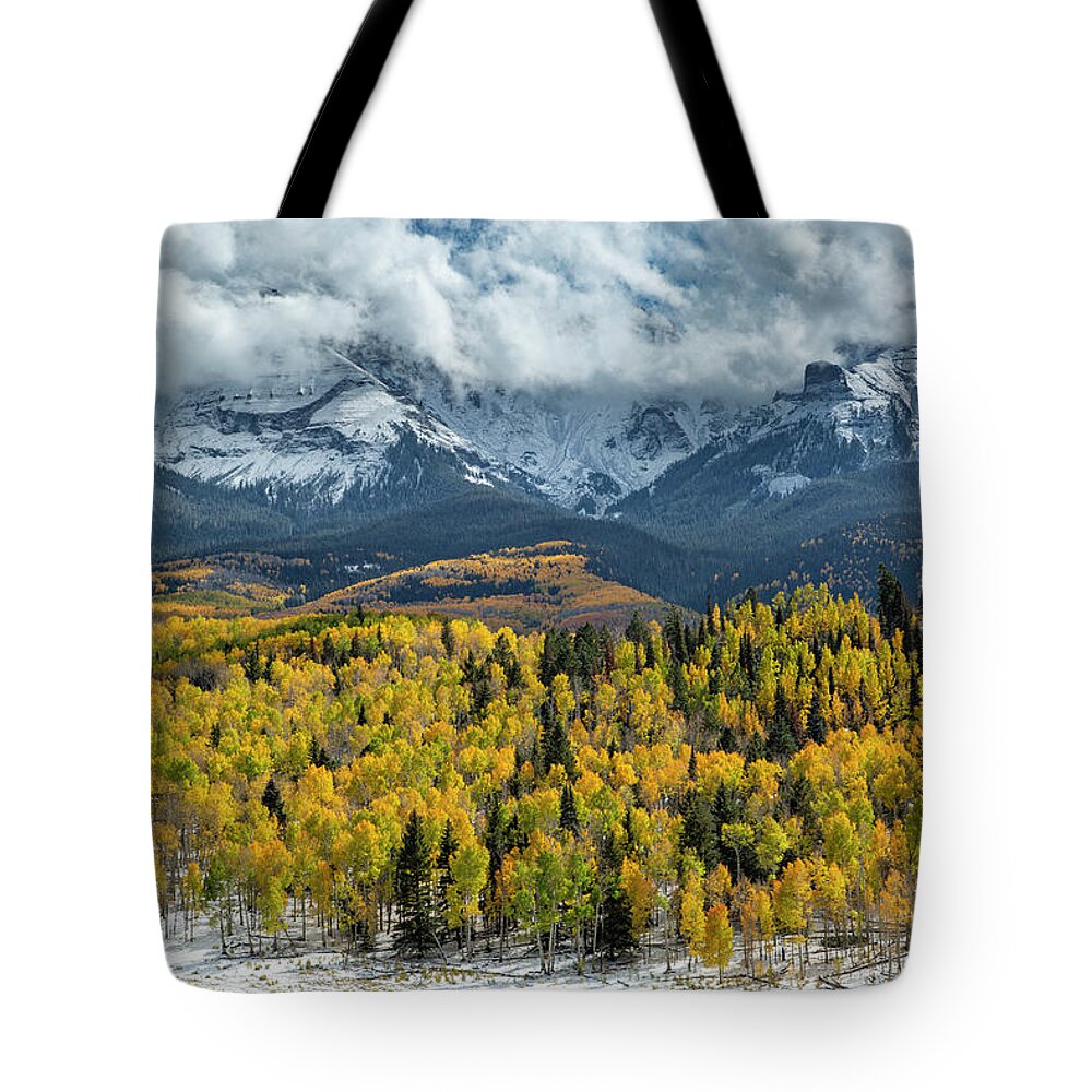 Aspen Tote Bag featuring the photograph Autumn In The Clouds by Denise Bush