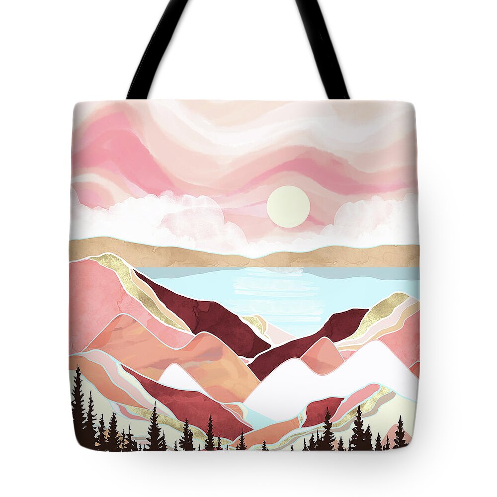 Autumn Tote Bag featuring the digital art Autumn Lake Sunrise by Spacefrog Designs