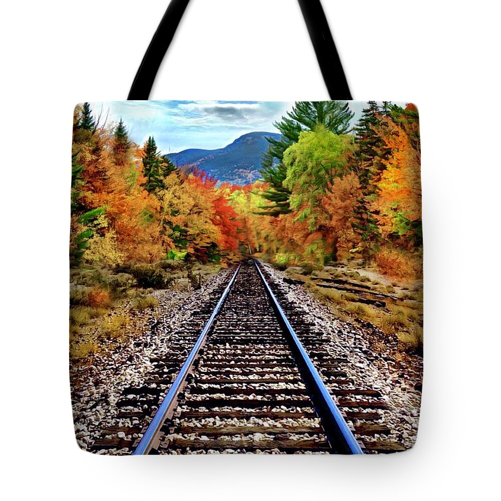 Train Tote Bag featuring the digital art Autumn Rails by CAC Graphics
