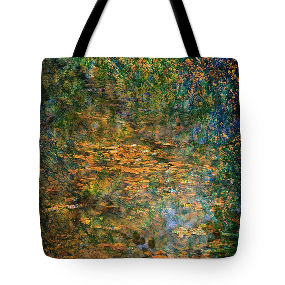 Landscape Photograph Tote Bag featuring the photograph Autumn Reflections, after Monet by Anita Nicholson
