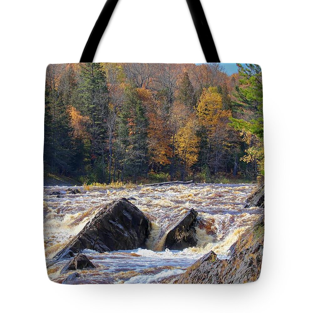 River Rapids Tote Bag featuring the photograph Autumn River Rapids by Susan Rydberg