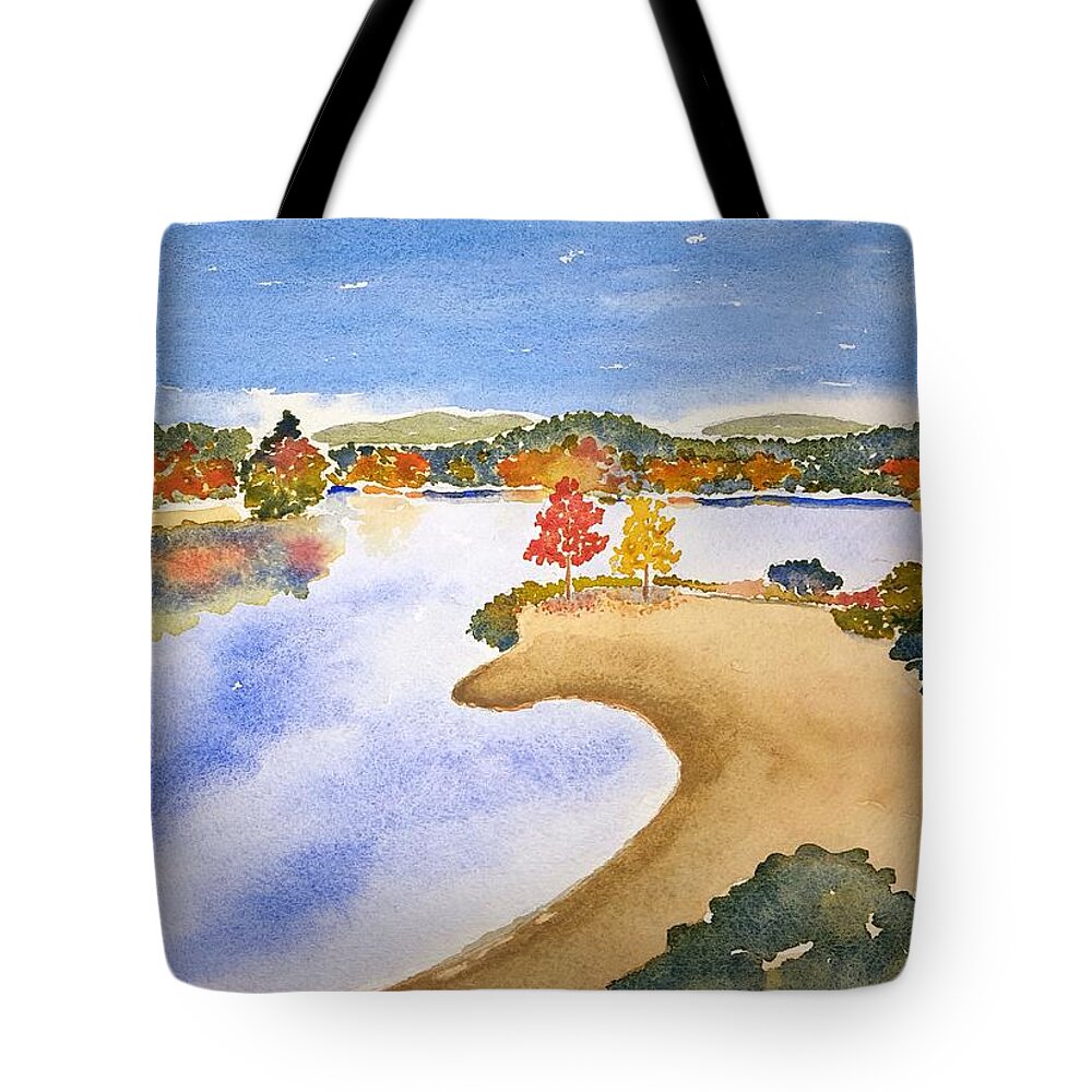 Watercolor Tote Bag featuring the painting Autumn Shore Lore by John Klobucher