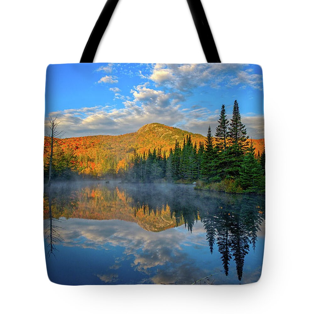 Cumulous Clouds Tote Bag featuring the photograph Autumn Sky, Mountain Pond by Jeff Sinon