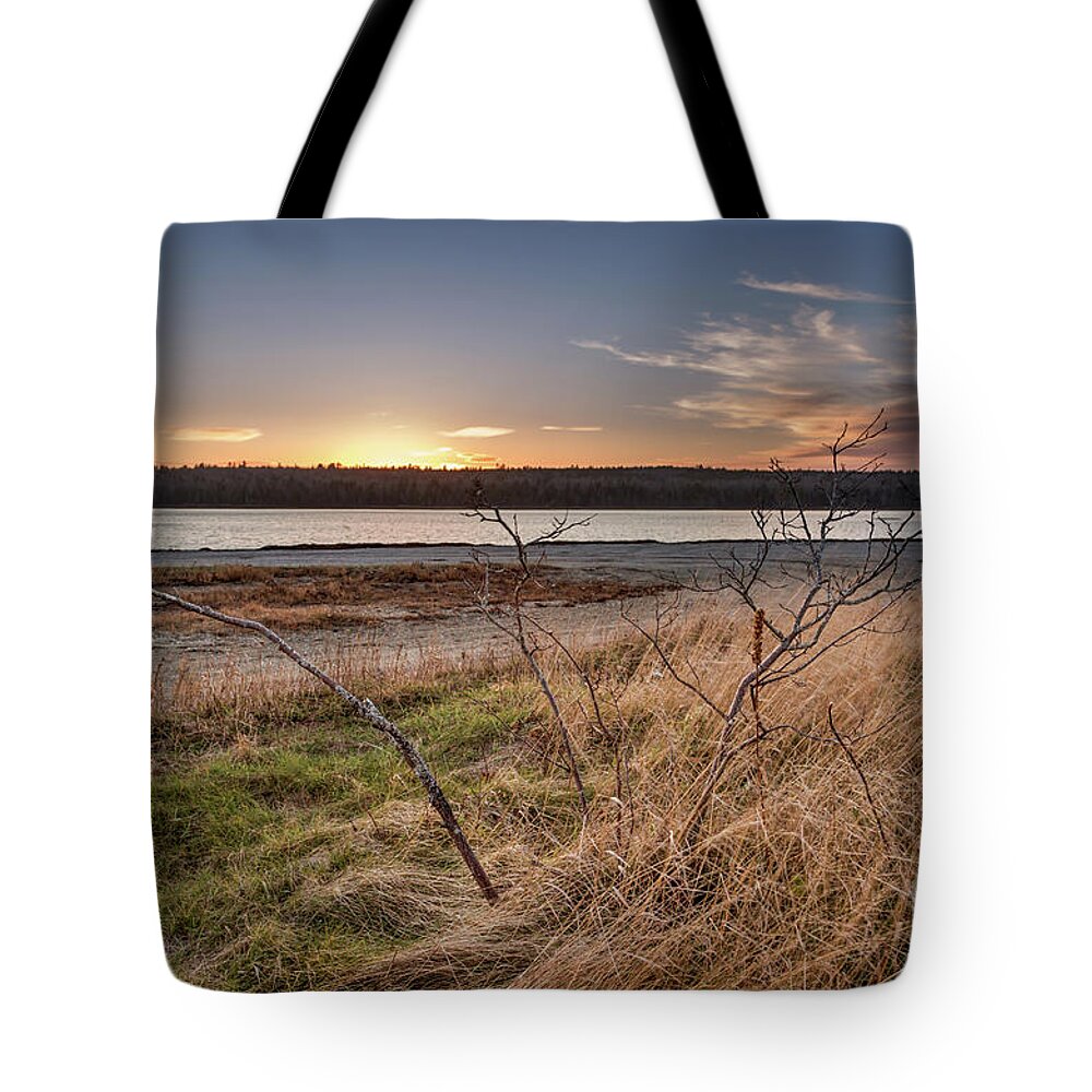 Maine Tote Bag featuring the photograph Autumn Sunset by Karin Pinkham