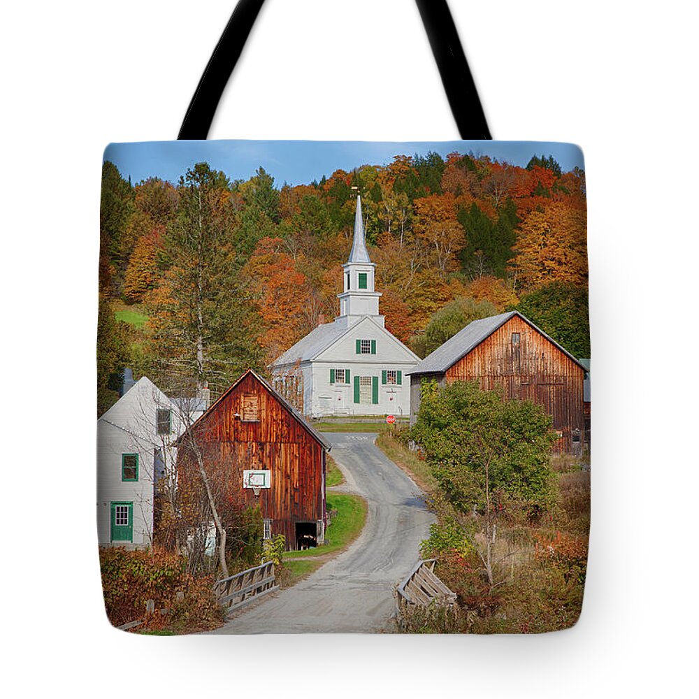 Waits River Vermont Tote Bag featuring the photograph Autumn View of Vermonts Waits River by Jeff Folger