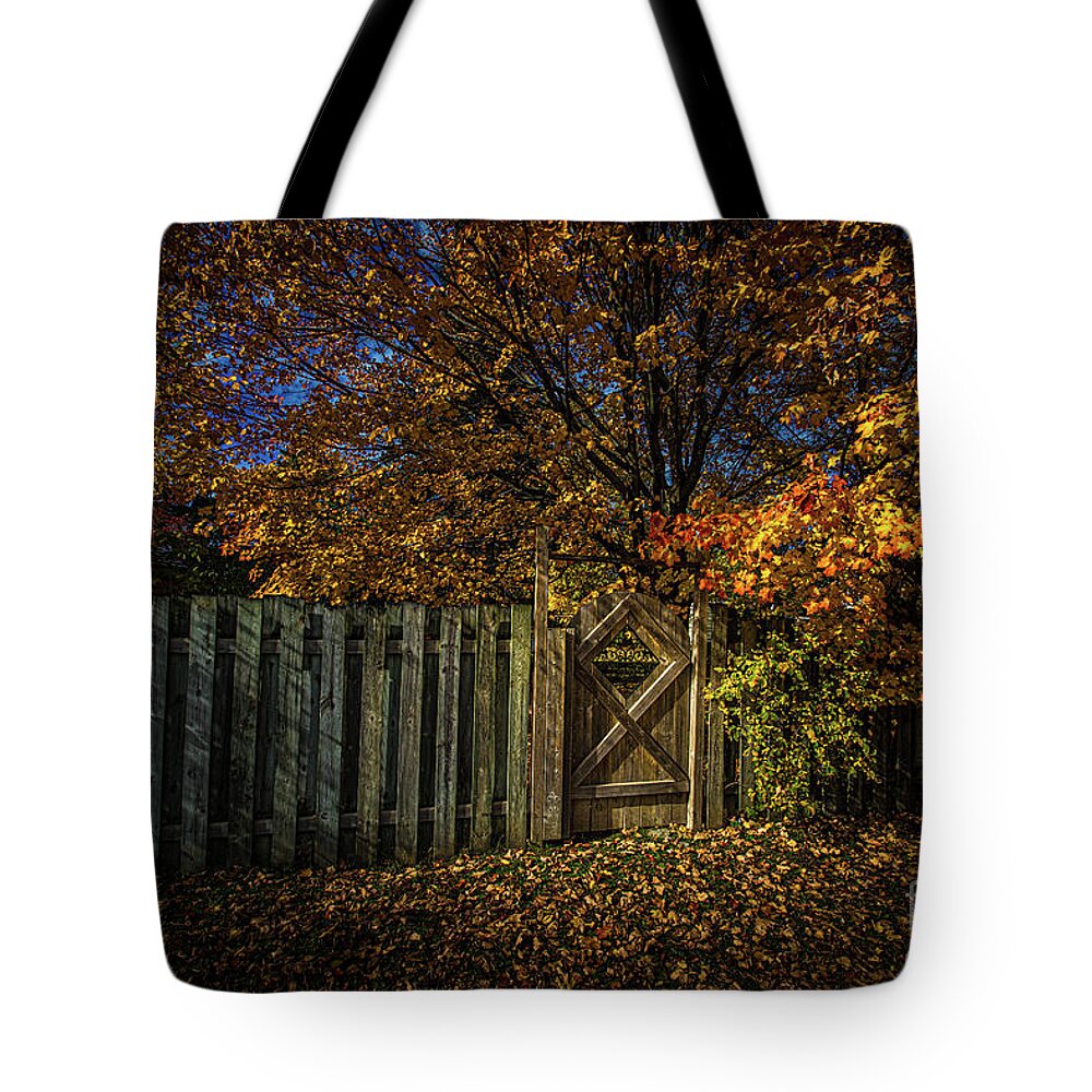 Autumn Tote Bag featuring the photograph Autumn's Gate by Roger Monahan