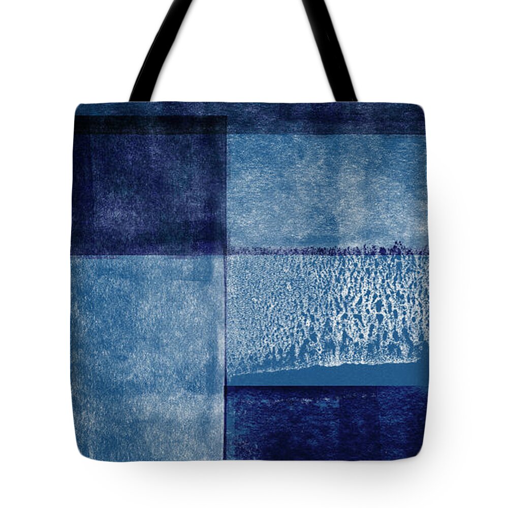 Abstract Tote Bag featuring the mixed media Azul Blocks 2- Art by Linda Woods by Linda Woods