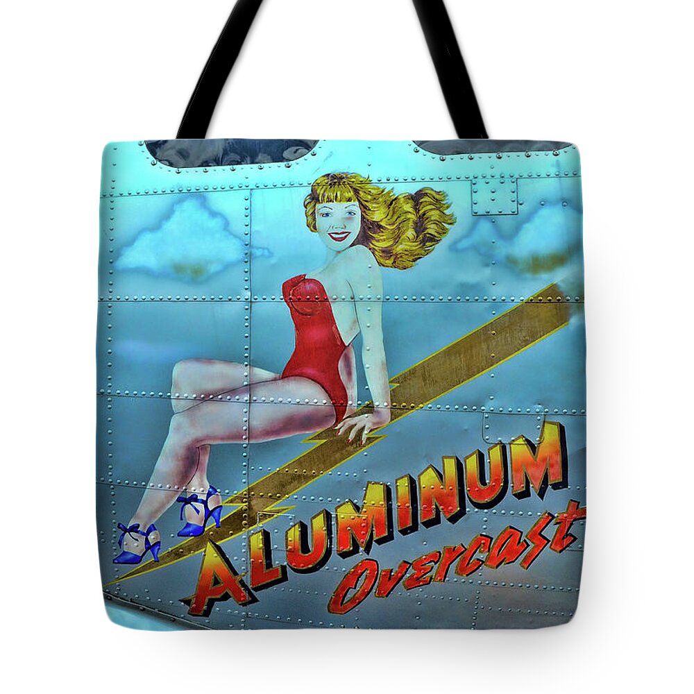 Plane Tote Bag featuring the photograph B - 17 Aluminum Overcast Pin-Up by Allen Beatty