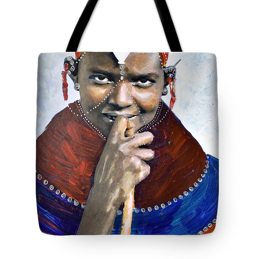 African Art Tote Bag featuring the painting B-410 by Martin Bulinya