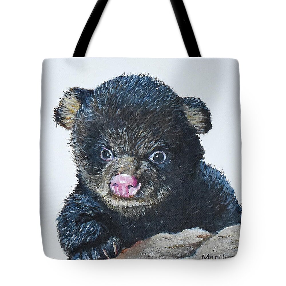 Omnivorous Tote Bag featuring the painting Baby Bear by Marilyn McNish