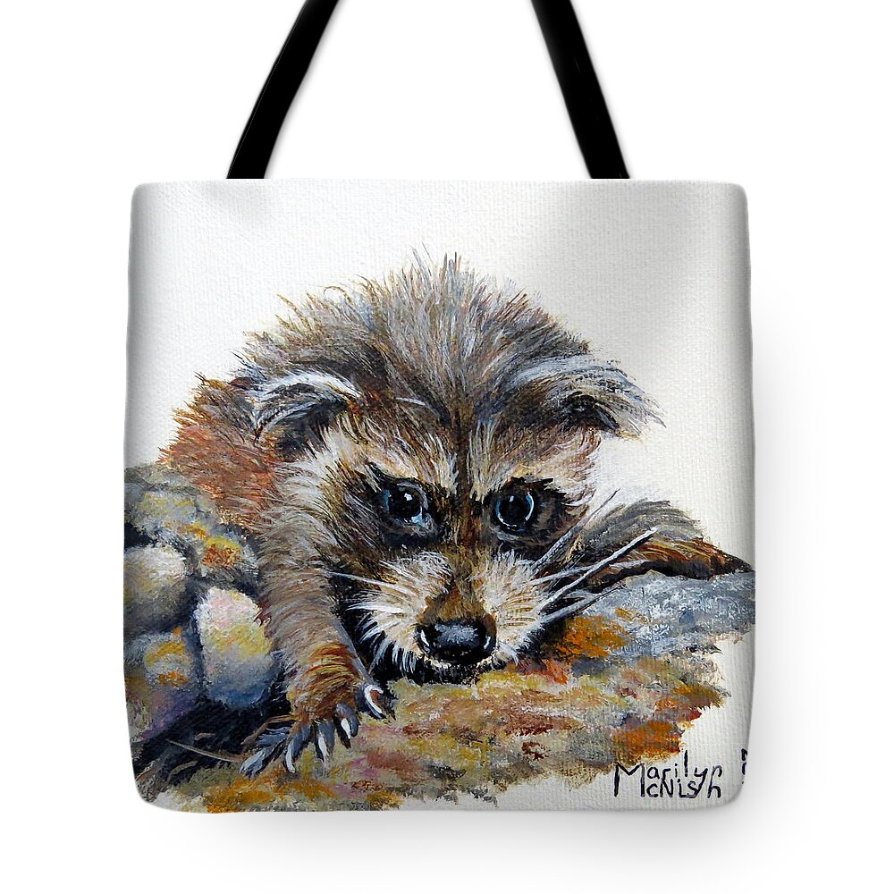 Raccoon Tote Bag featuring the painting Baby Raccoon by Marilyn McNish