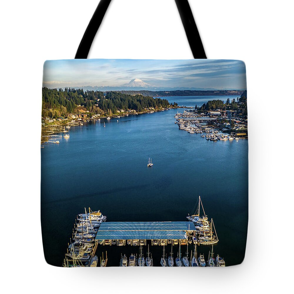 Mount Rainier Tote Bag featuring the photograph Back Of The Harbor by Clinton Ward