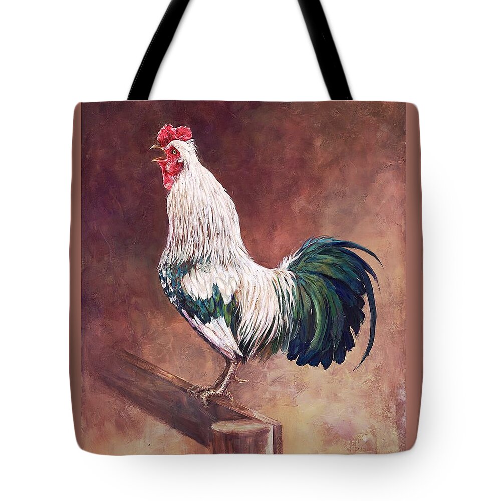 Rooster Tote Bag featuring the painting Something To Crow About. by Laurie Snow Hein