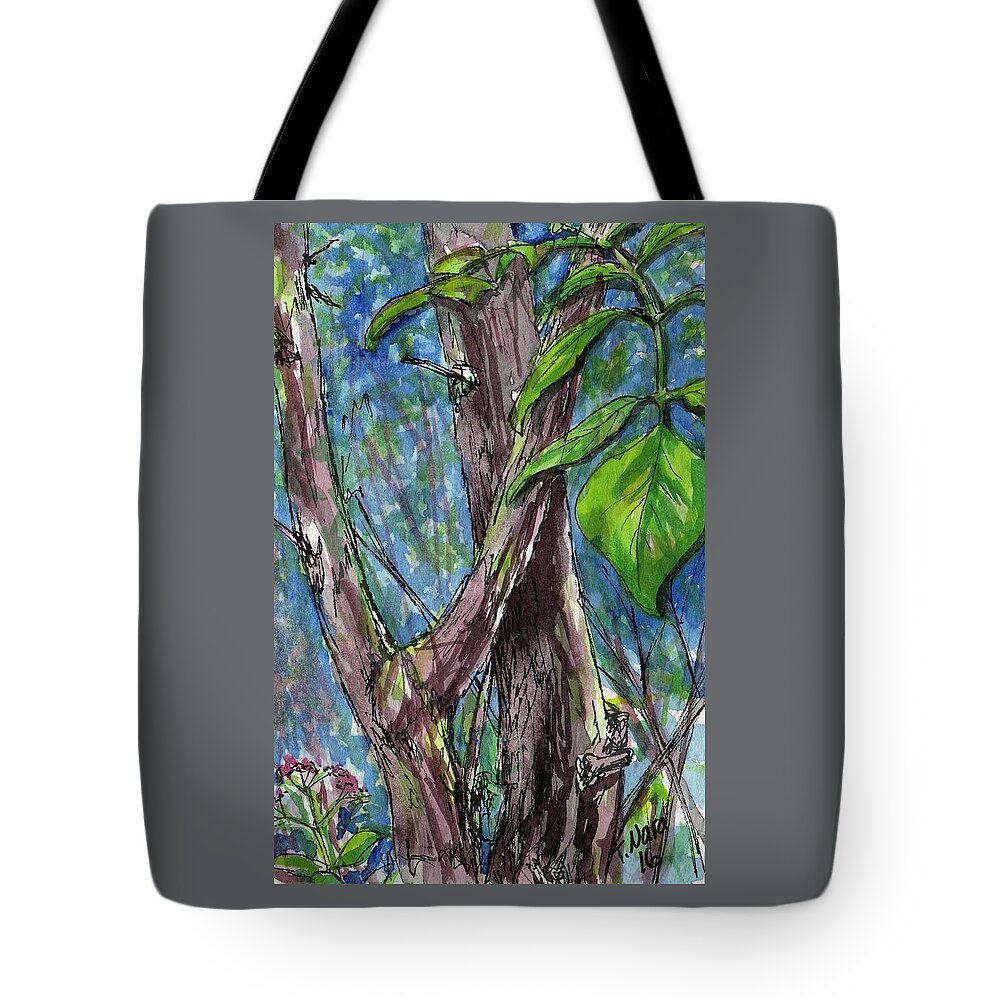 Tree Tote Bag featuring the painting Backyard Woods by Tammy Nara
