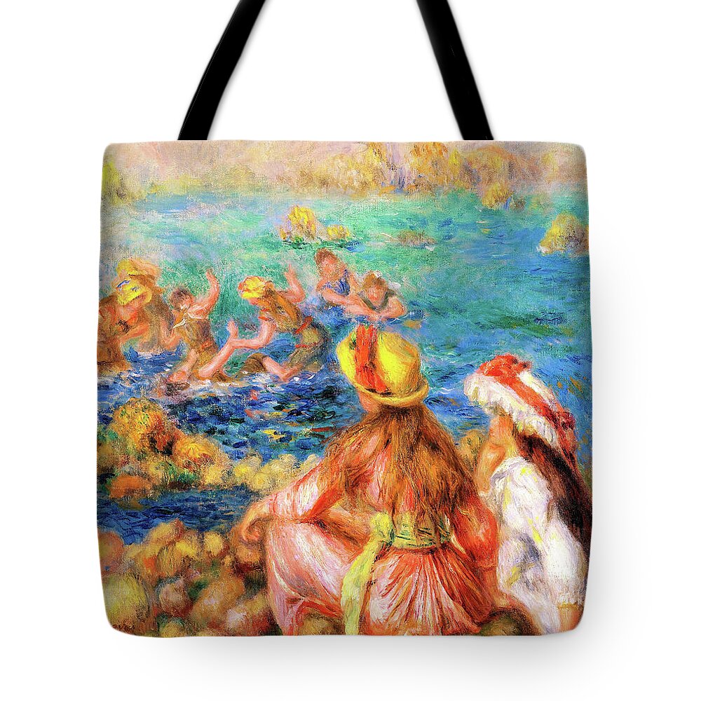 Pierre-auguste Renoir Tote Bag featuring the painting Baigneuses - Digital Remastered Edition by Pierre-Auguste Renoir