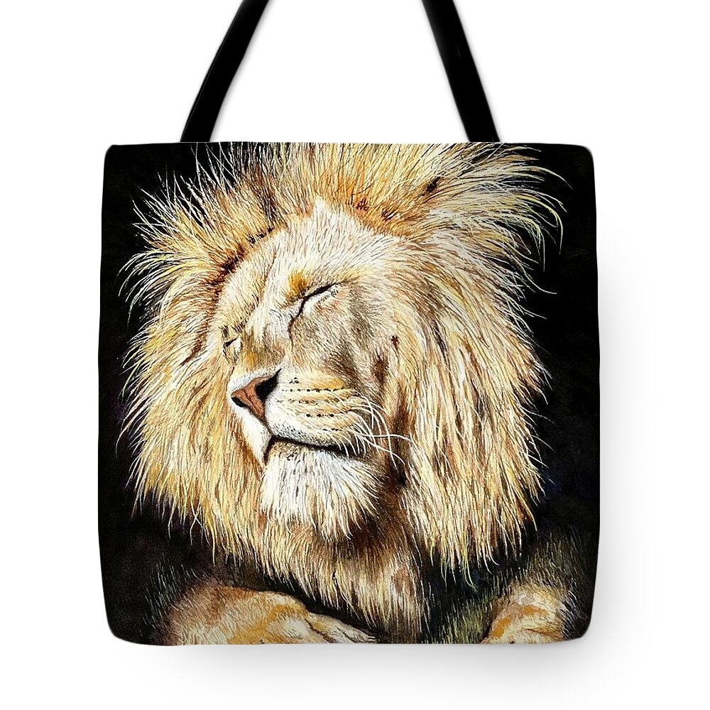 Lion Tote Bag featuring the painting Bailey by Jeanette Ferguson