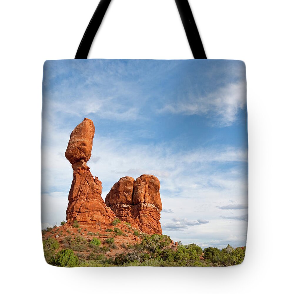 Arches National Park Tote Bag featuring the photograph Balanced and Ham Rocks by Jeff Goulden