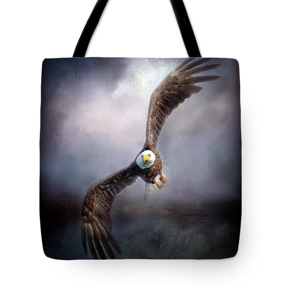 Bald Eagle Tote Bag featuring the digital art Bald Eagle Bank Right by Jeanette Mahoney