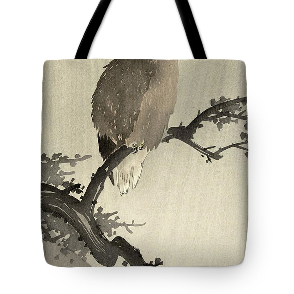 Bald Eagle On Branch Tote Bag featuring the painting Bald eagle on branch, 1930 by Ohara Koson