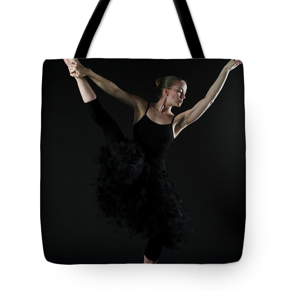 Ballet Dancer Tote Bag featuring the photograph Ballet Dancer In Black Lace Tutu by Williamsherman